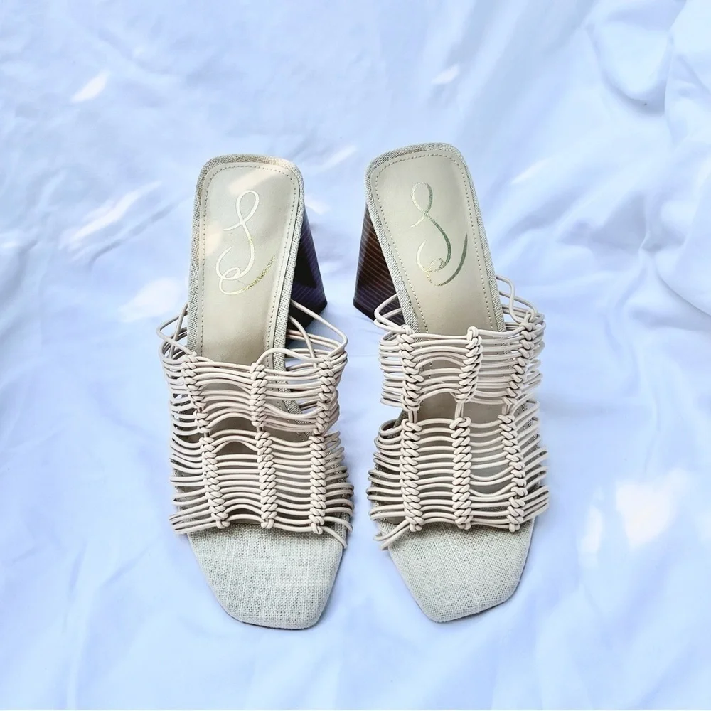 SAM EDELMAN | LAURETTE SLIP ON HEELED TRIANGLE BLOCK SANDALS SIZE 7